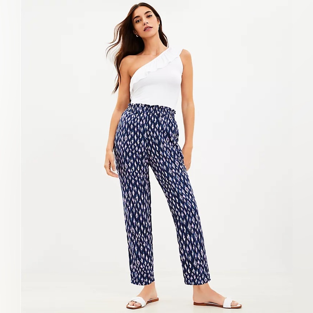 LOFT Fluid Pull On Linen Blend Taper Pants in Animal Print - size XS